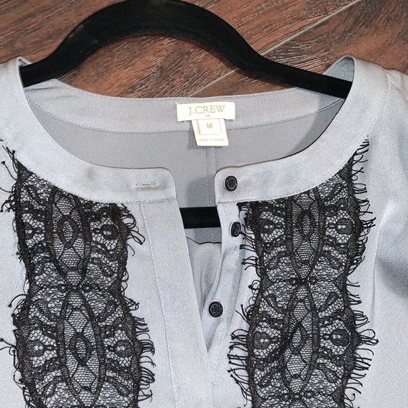 J. Crew Gray Blouse with Black Lace, sz Medium - Picture 8 of 16